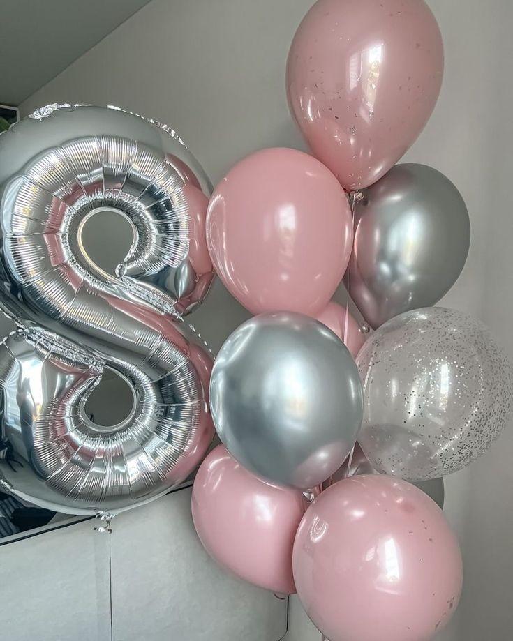 Шары 8 марта серебро розовые