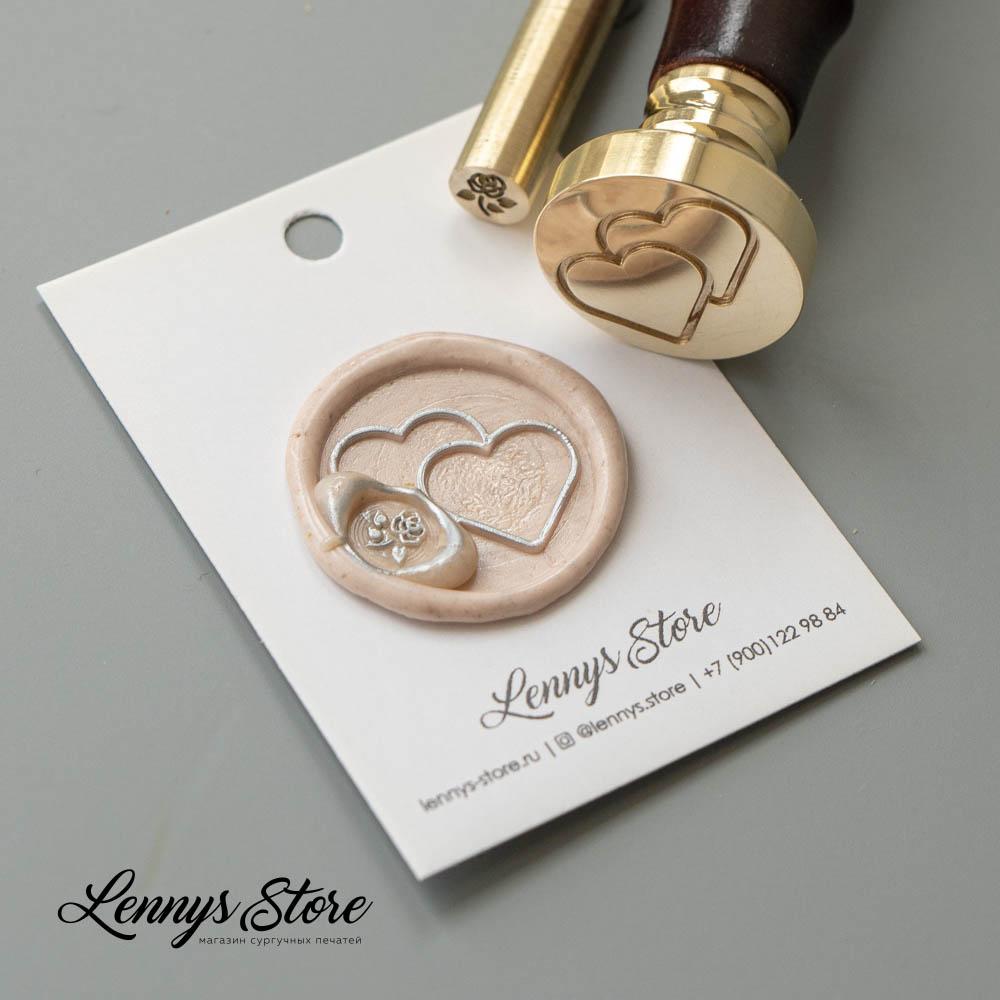Комплект сургучных печатей "Сердечки" 25 мм и "Роза" 8 мм