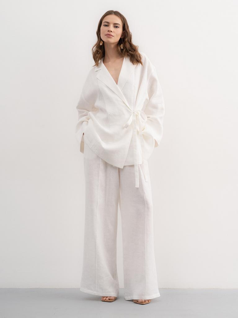 Льняной женский костюм с брюками белый купить в интернет-магазине Pure Linen