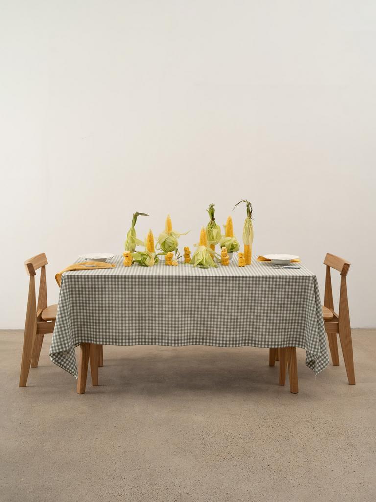 Скатерть из хлопка в зелёную клетку, варёный хлопок