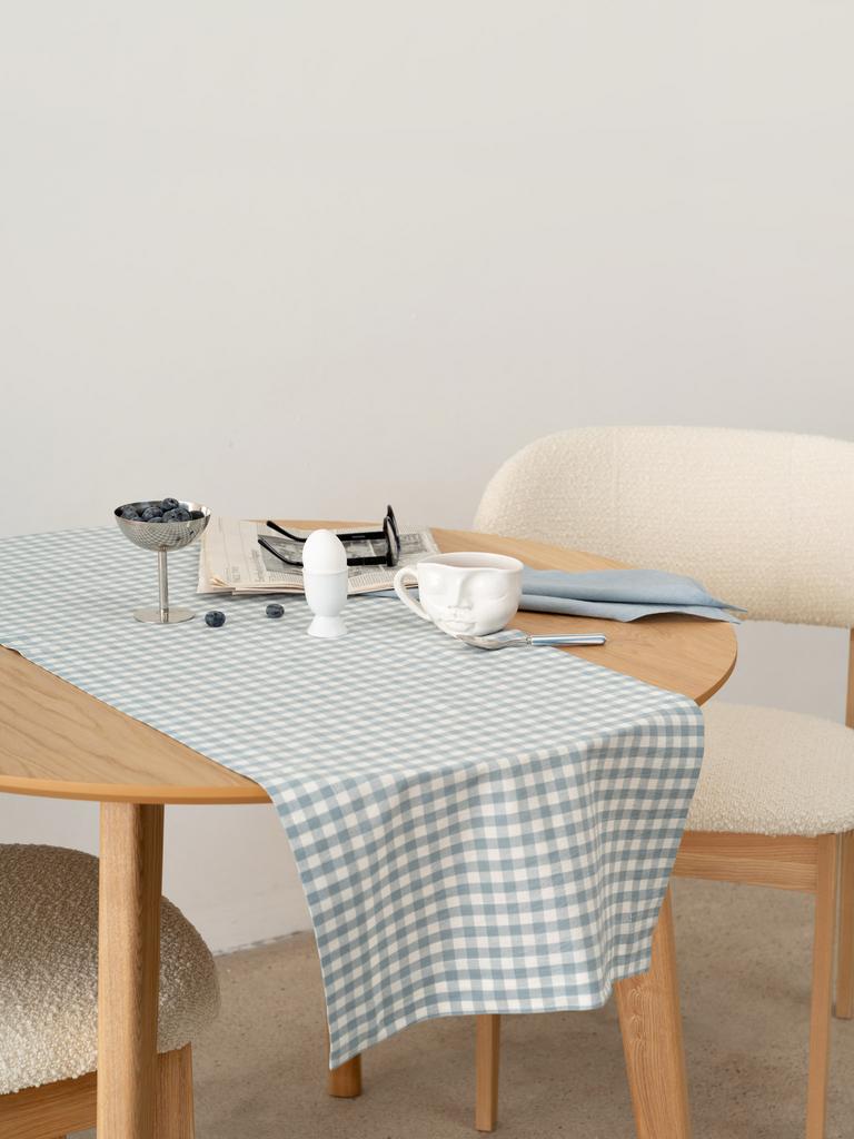 Раннер в голубую клетку «Тёплая речка» из варёного хлопка — Pure Linen