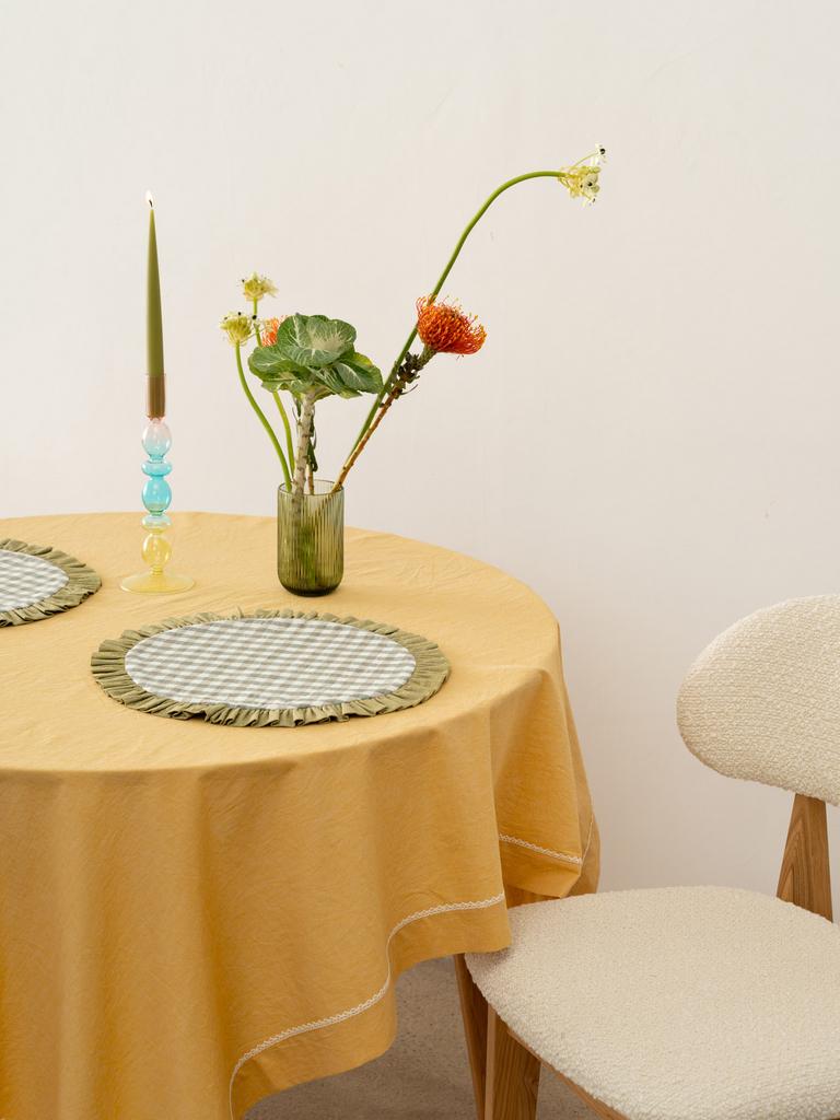 Плейсматы круглые «Бархатный луг», оливковые, варёный хлопок, комплект 2 шт, 40 см