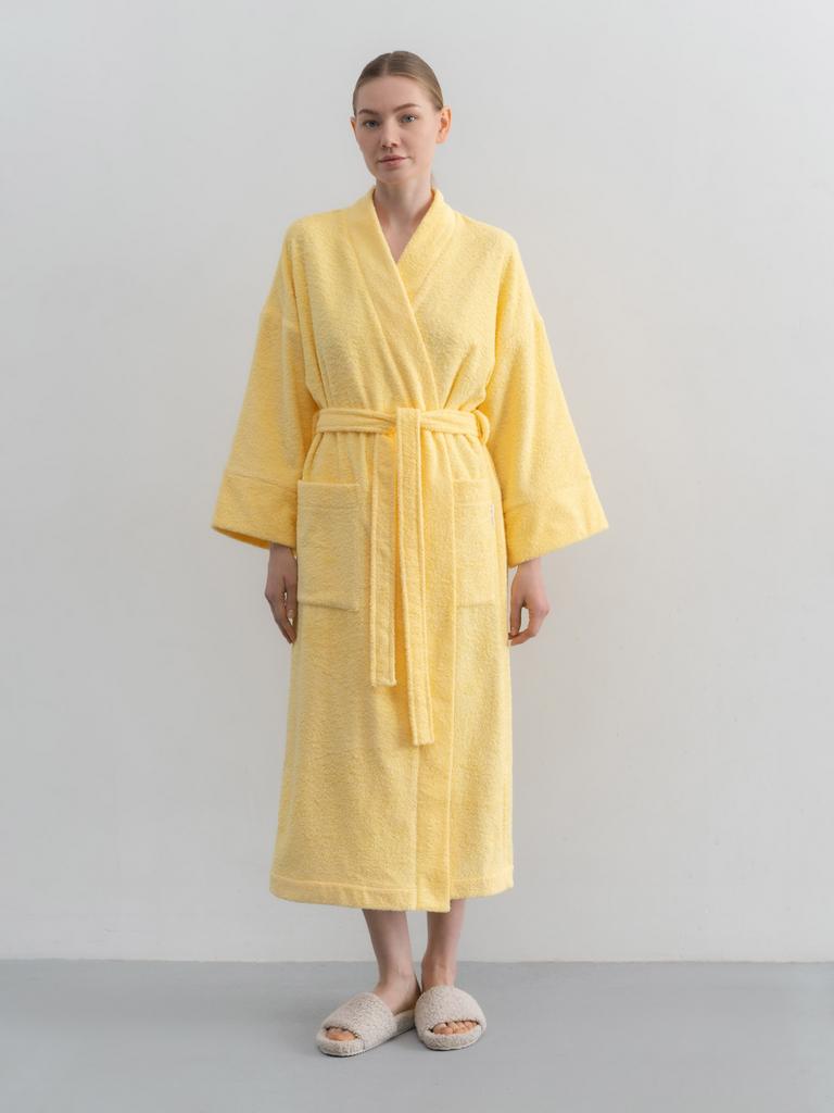 Жёлтый махровый халат Pure Linen «Лимонад» — халат из хлопка с поясом и карманами