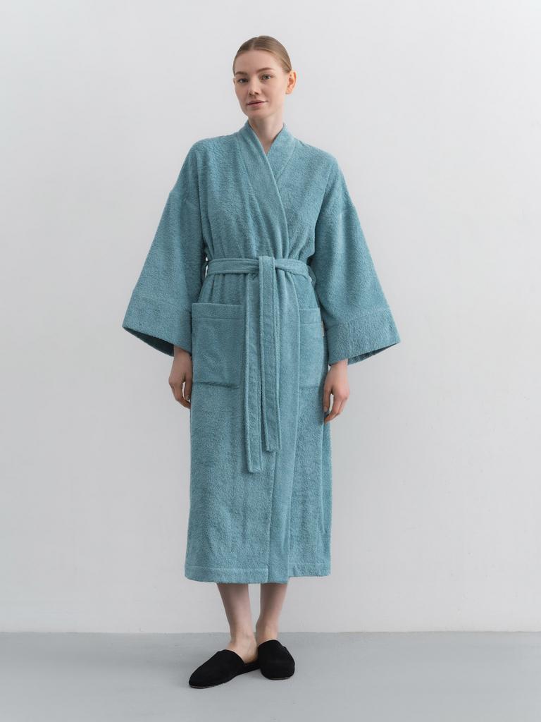 Бирюзовый махровый халат «Утренняя прохлада» из хлопка от Pure Linen
