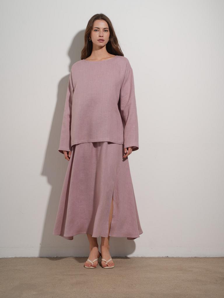 льняной лонгслив свободного кроя розовый