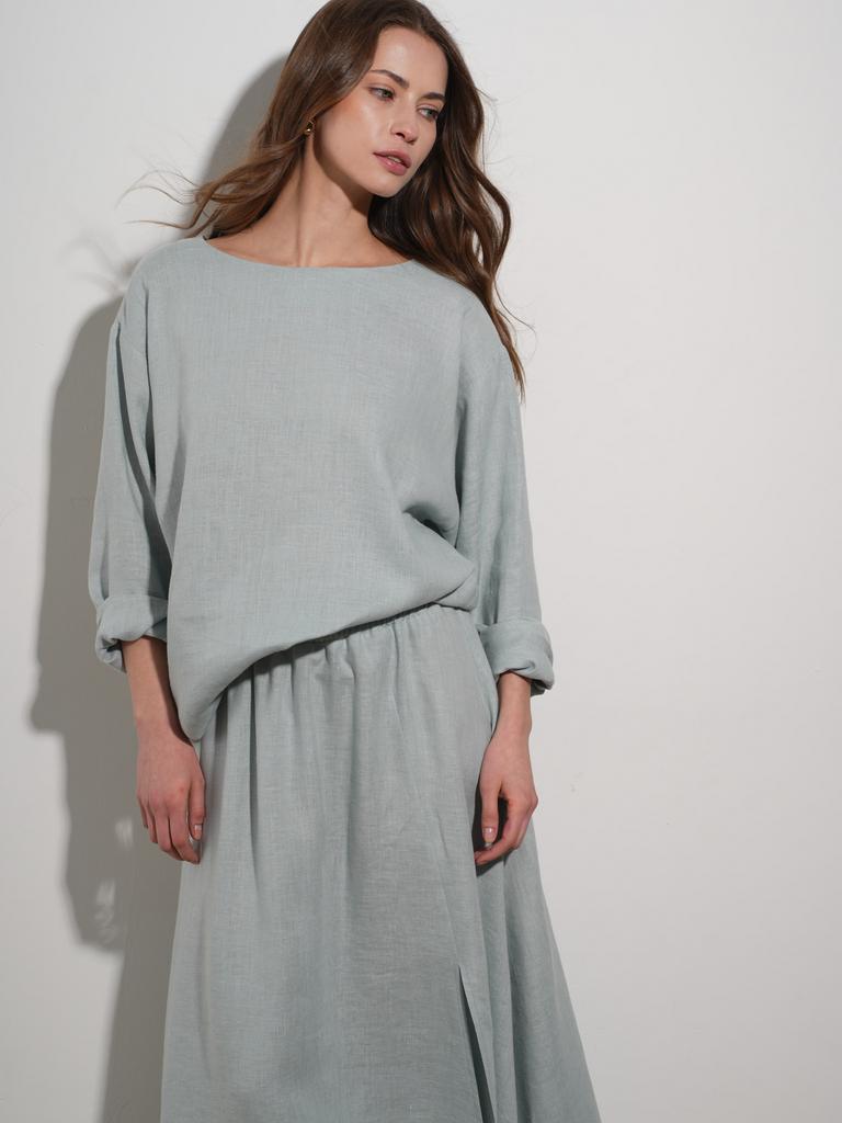 лонгслив изо льна свободный силуэт серо-голубого цвета