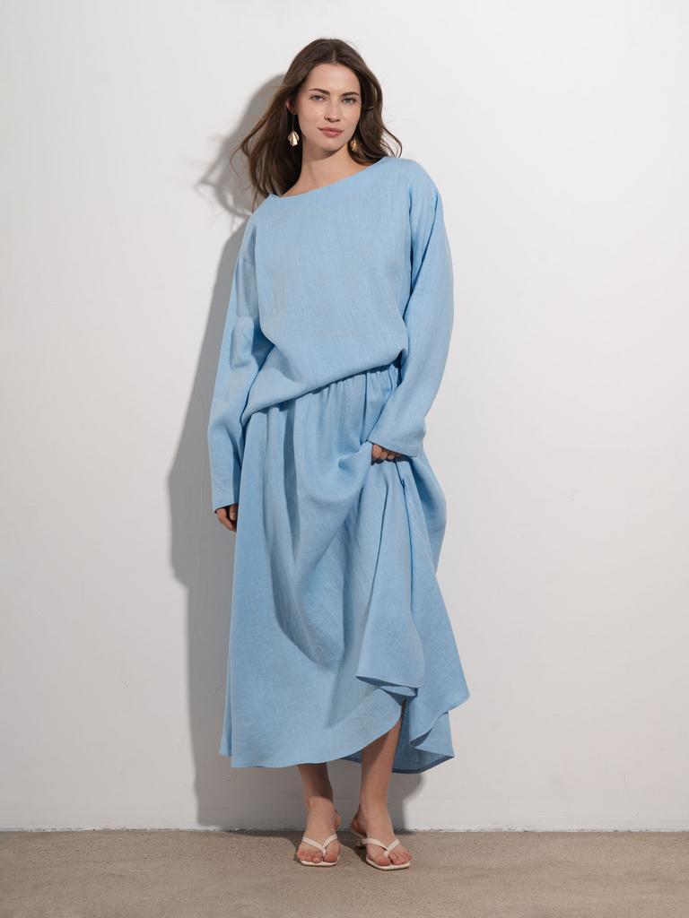 Льняной лонгслив свободного кроя небесного цвета Pure Linen