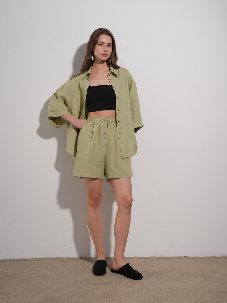 Шорты льняные фисташкового цвета купить в Pure Linen