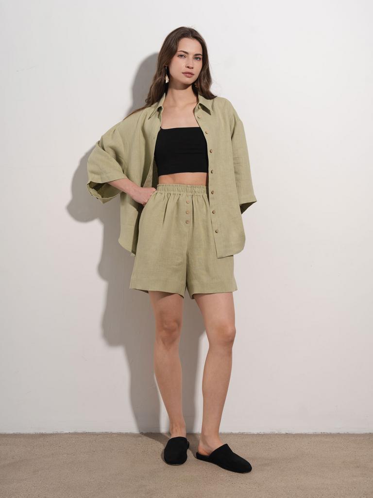 Шорты льняные фисташкового цвета купить в Pure Linen
