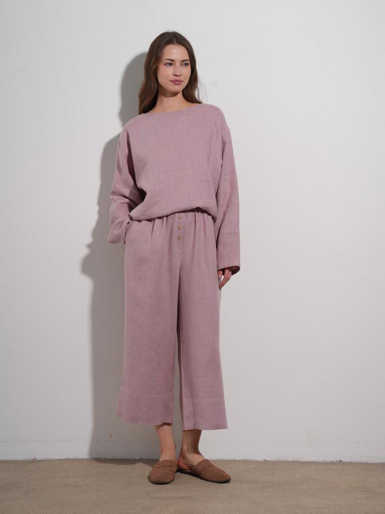Кюлоты льняные пыльно-розового цвета