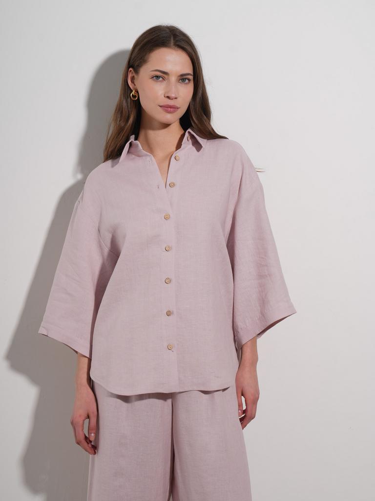 Рубашка льняная светло-розового цвета