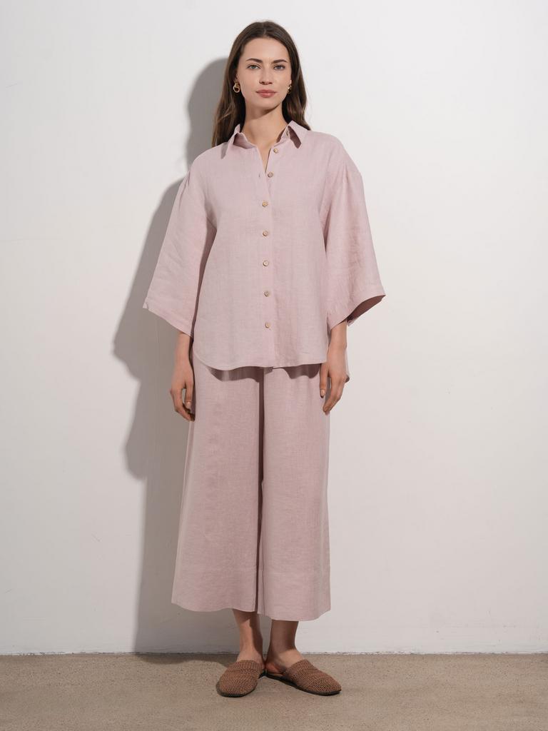 Укороченные брюки кюлоты льняные пудрово-розового цвета Pure Linen