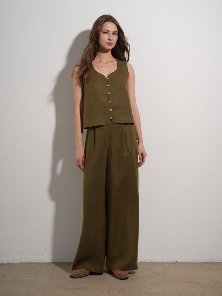 Брюки льняные оливкового цвета Pure Linen