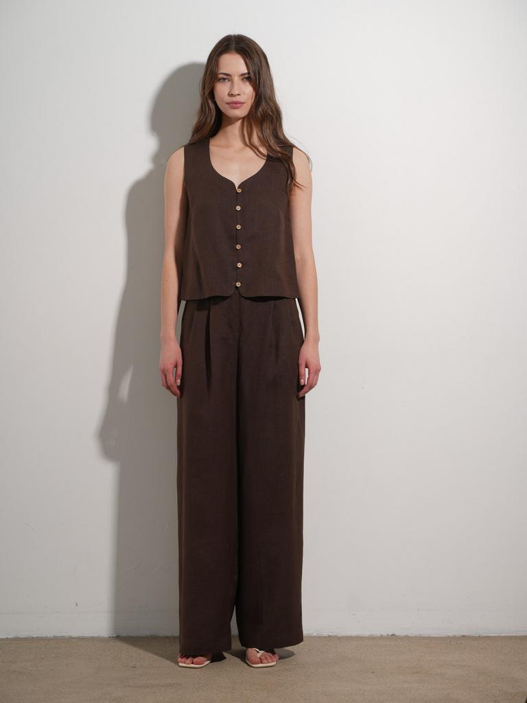 Брюки льняные шоколадного цвета