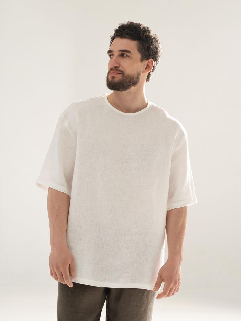 Футболка льняная мужская белого цвета Pure Linen