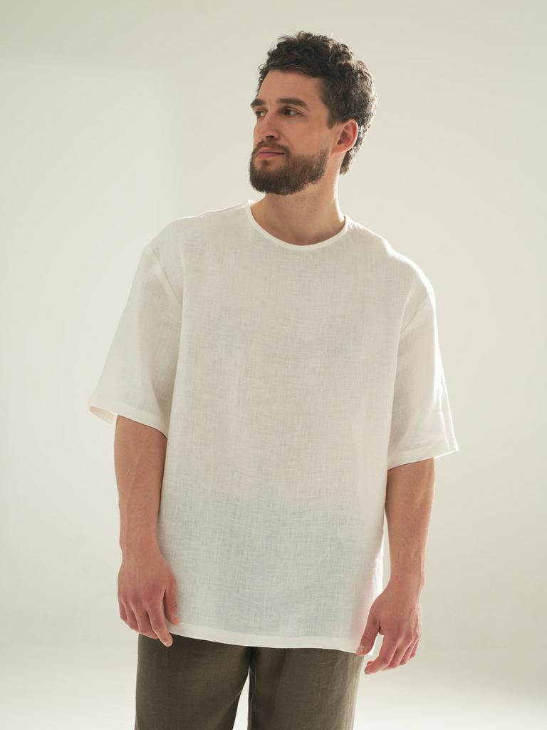 льняная футболка мужская oversize белая белая футболка из льна свободного кроя льняная футболка Pure Linen