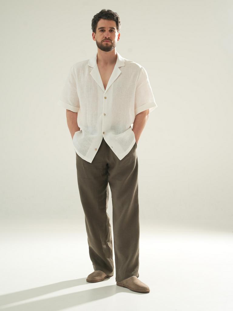 мужские льняные брюки серо коричневые брюки лен мужские на резинке мужские брюки лен Pure Linen