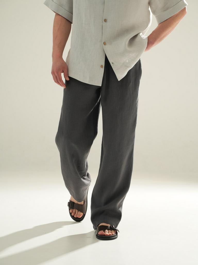 мужские льняные брюки графит брюки лен мужские темно серые мужские брюки лен Pure Linen