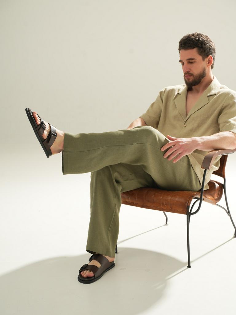 мужские льняные брюки хаки брюки лен мужские зеленые мужские брюки лен Pure Linen