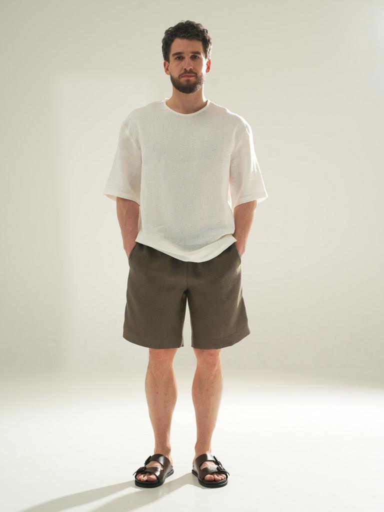мужские льняные шорты серо коричневые шорты лен мужские на резинке мужские шорты лен Pure Linen