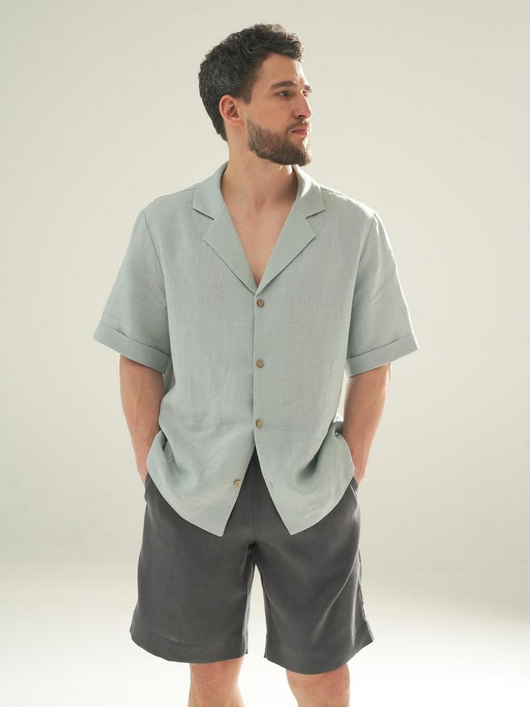 мужские льняные шорты графит шорты лен мужские темно серые мужские шорты лен Pure Linen