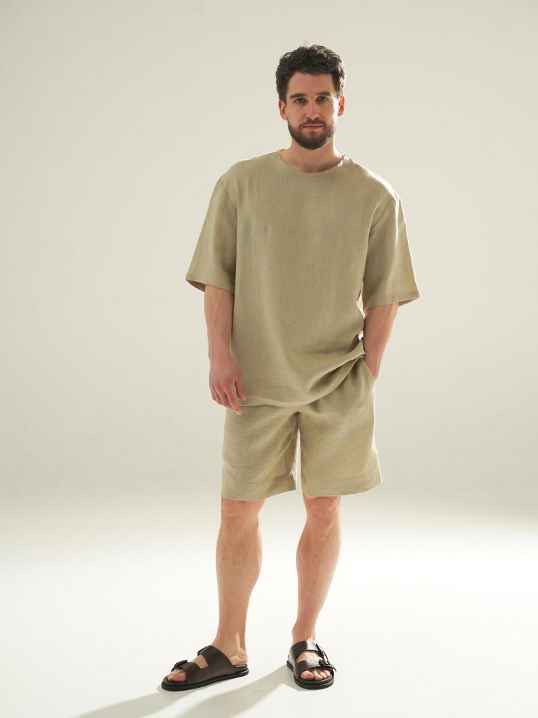 Мужские льняные шорты прямого кроя в фисташковом оттенке купить
