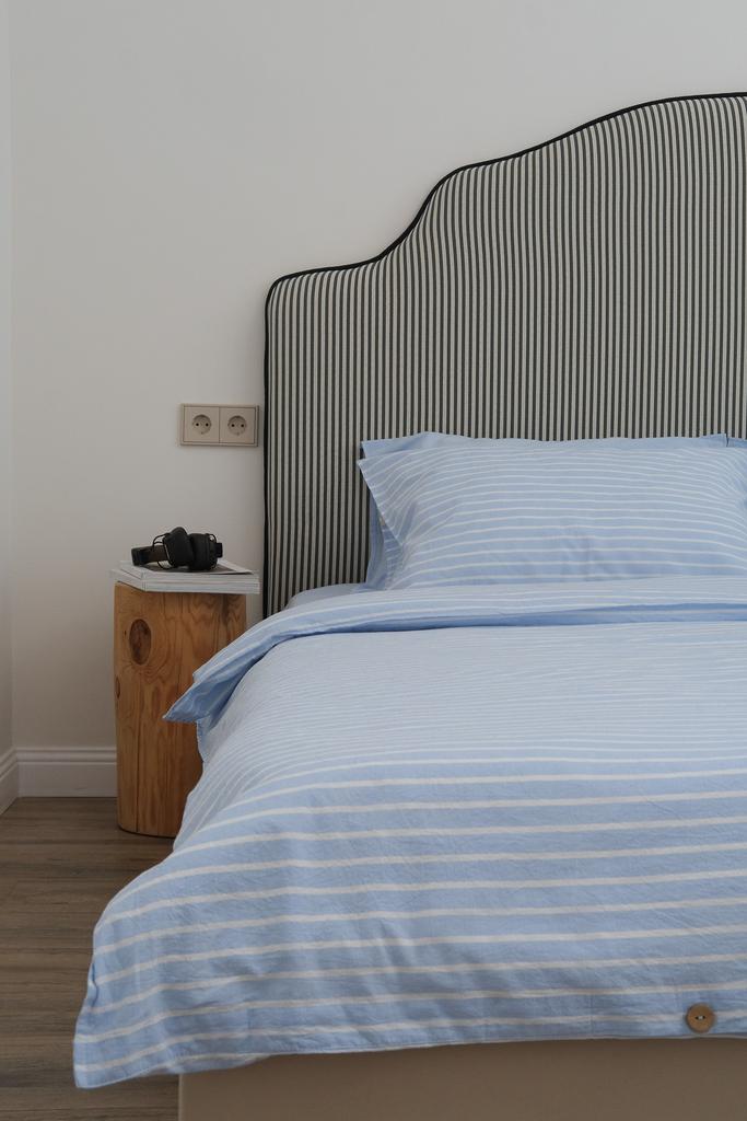 голубой пододеяльник в полоску из варёного хлопка пододеяльник хлопок голубой Pure Linen постельное белье голубое в полоску