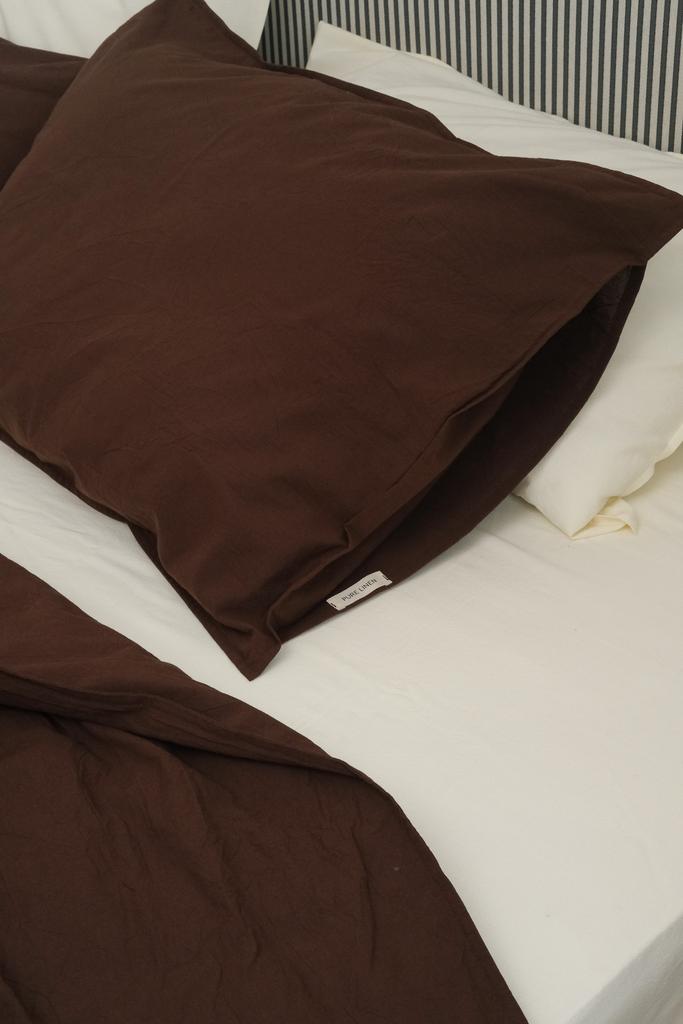 шоколадные наволочки вареный хлопок наволочки коричневые хлопок наволочки постельное белье Pure Linen