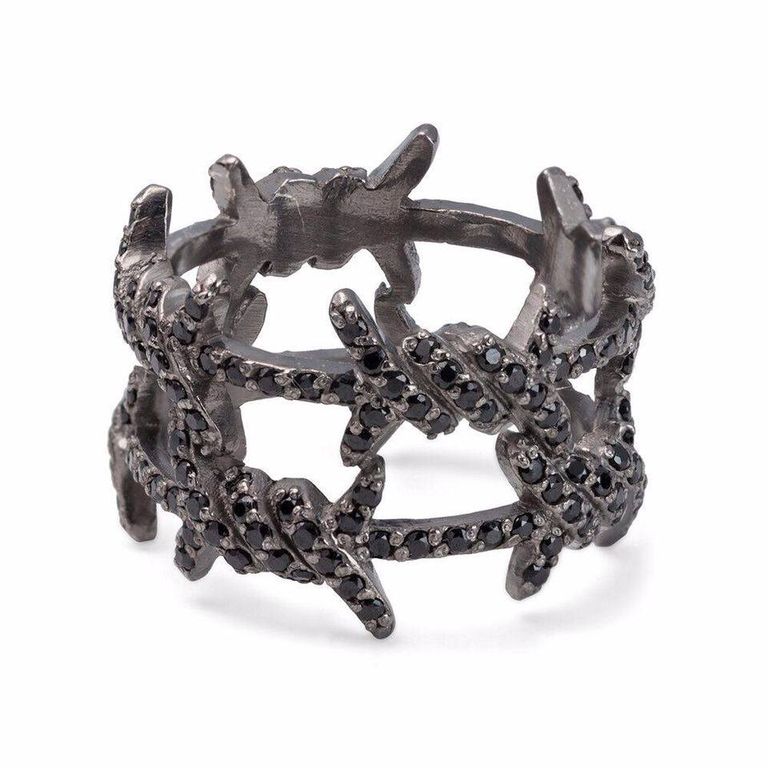 Кольцо двойное на фалангу с колючей проволокой со шпинелью