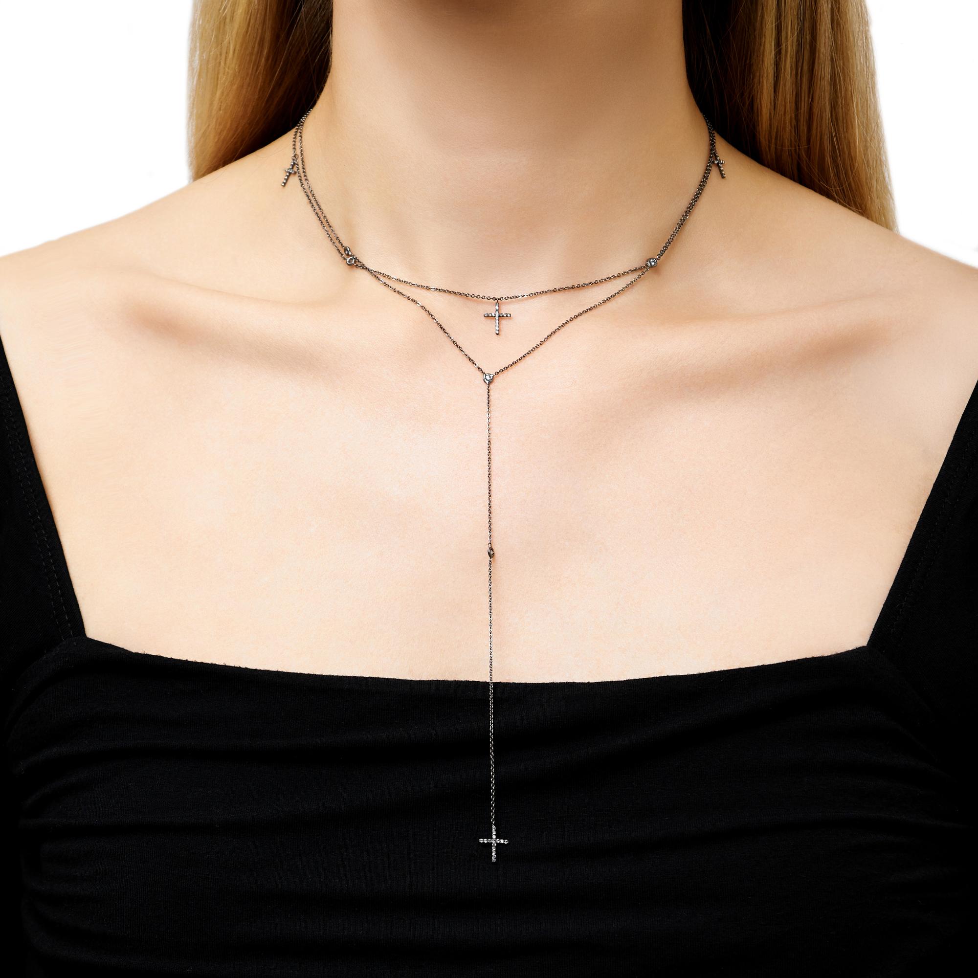 Шейное украшение с крестами и черной шпинелью