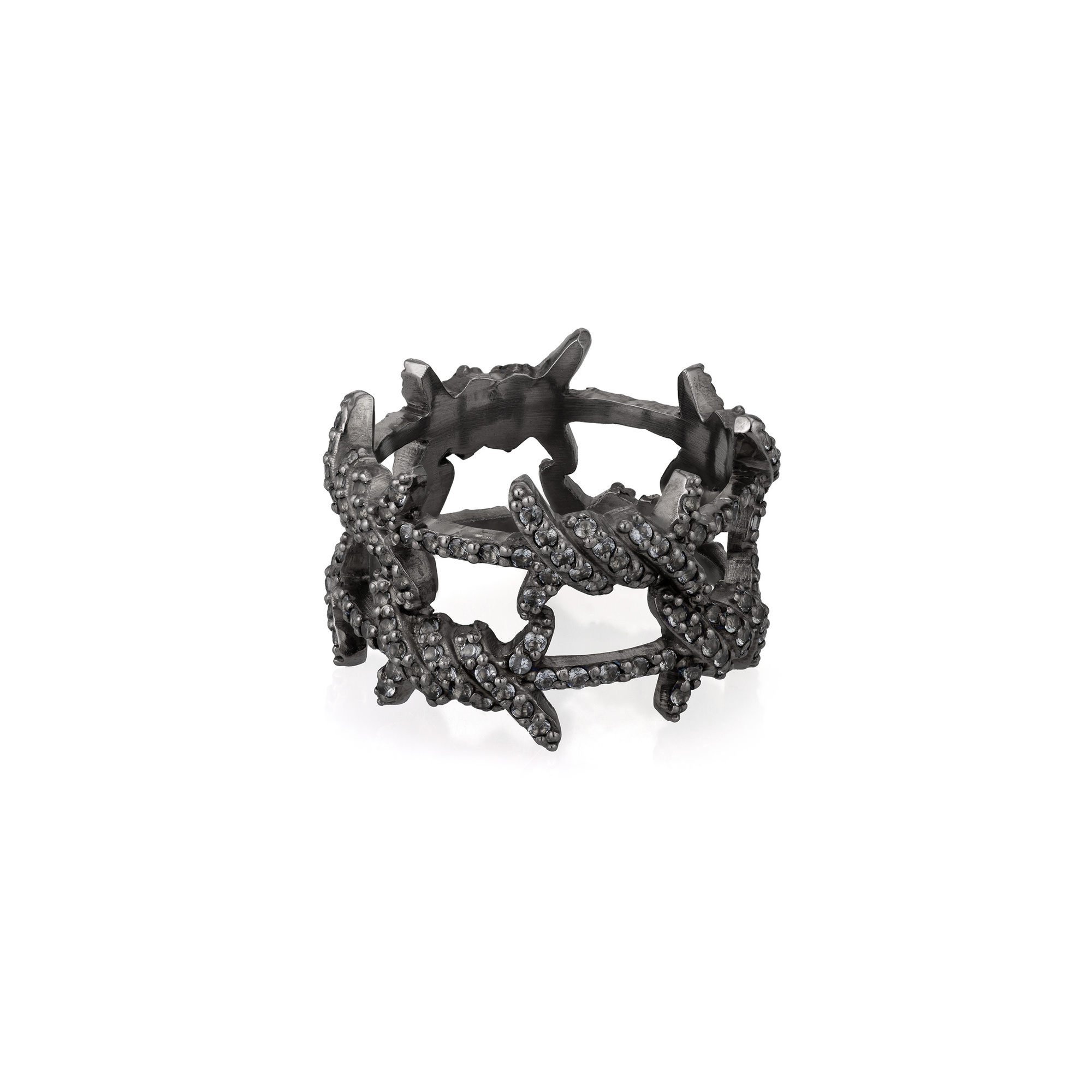 Кольцо двойное на фалангу с колючей проволокой с кристаллами