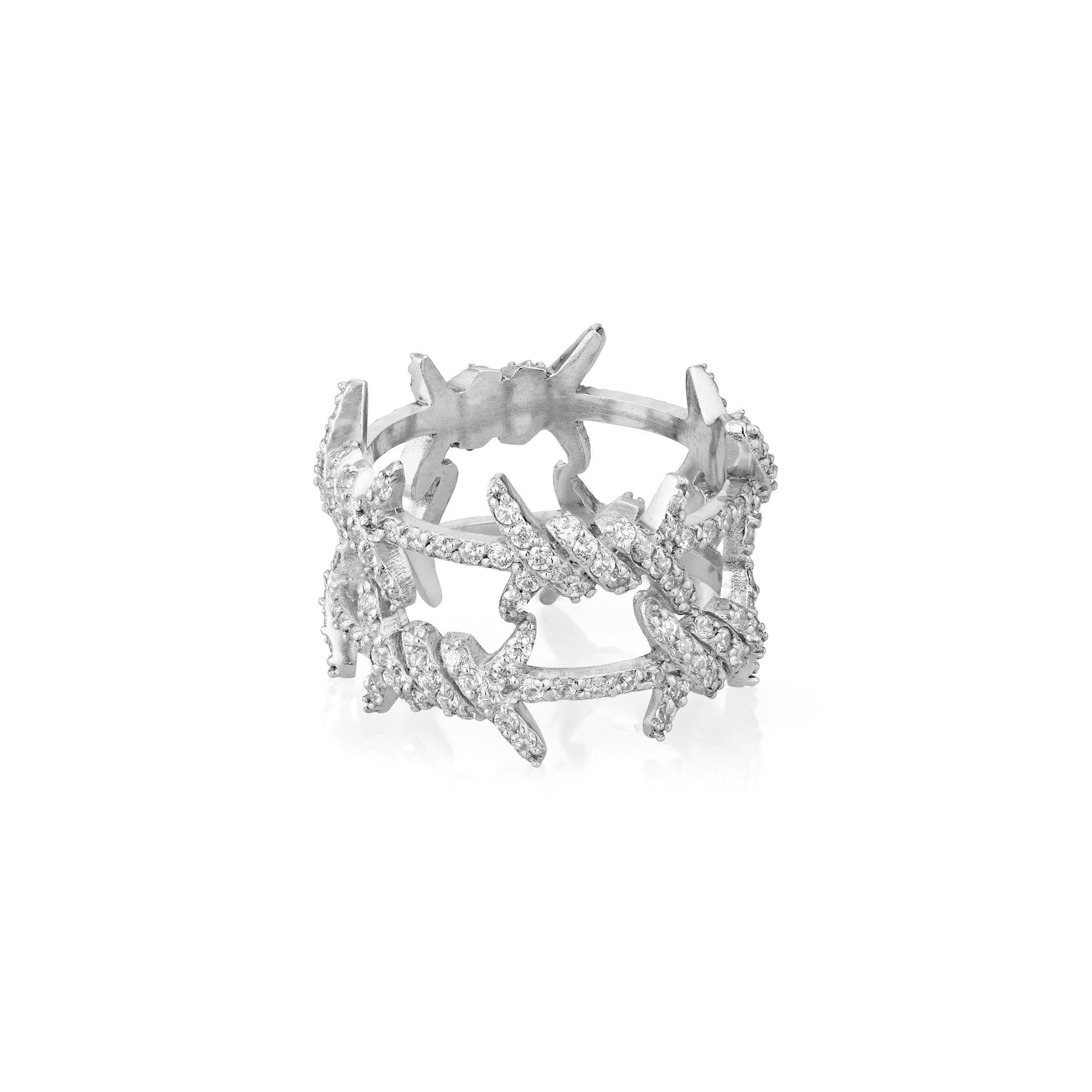 Кольцо двойное на фалангу с колючей проволокой с фианитами