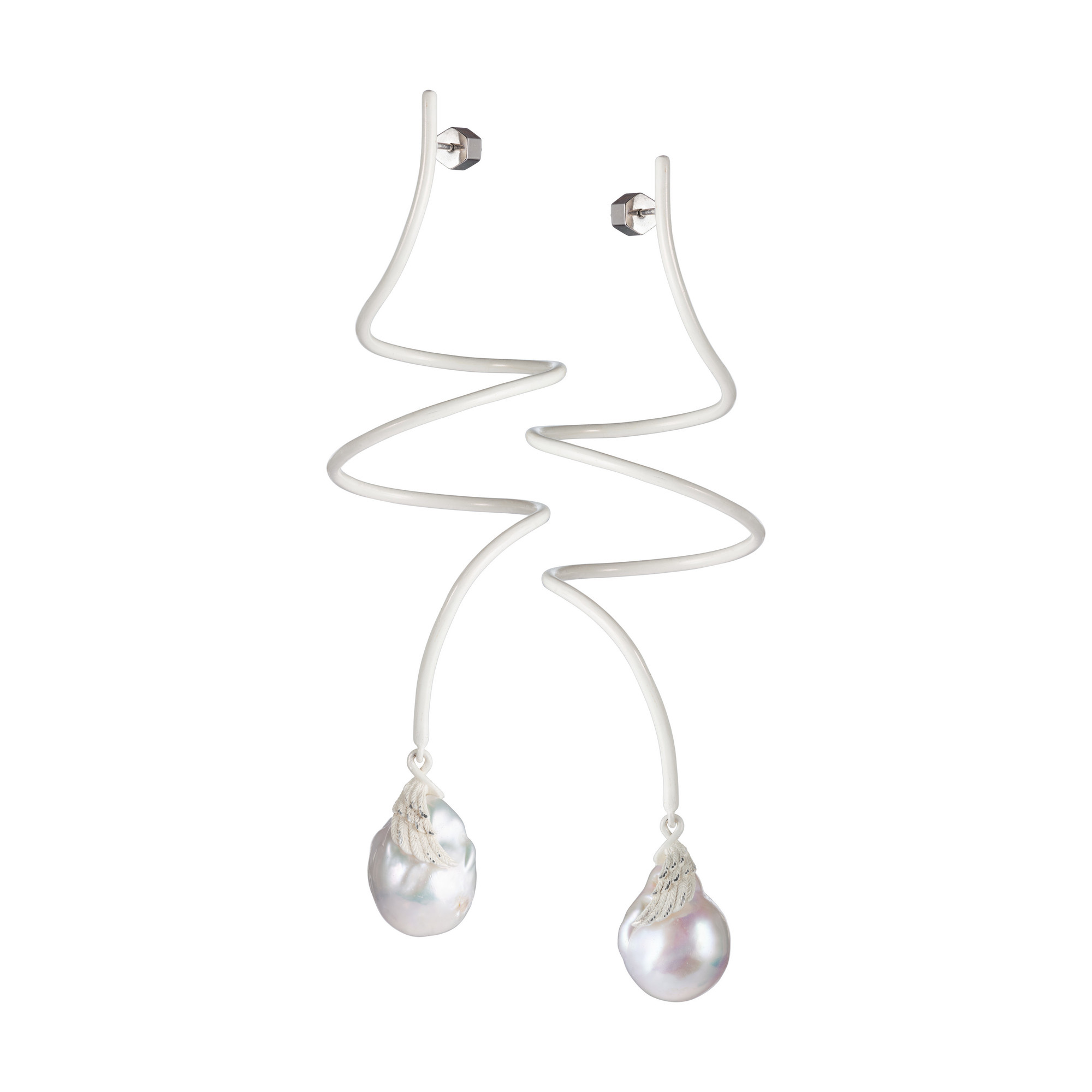 Серьги-спирали с барочной жемчужиной