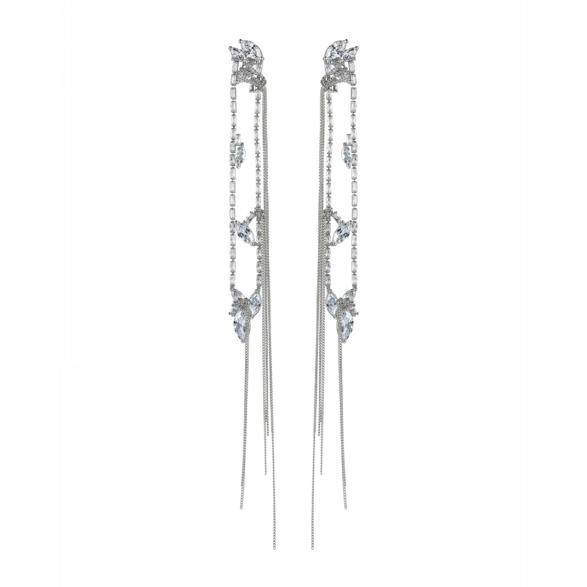 Длинные серьги с фианитами и цепочками