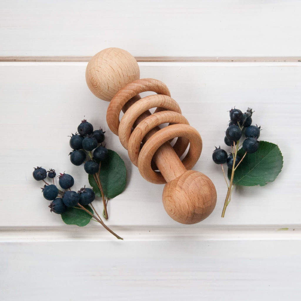 Деревянная погремушка Колечки на палочке