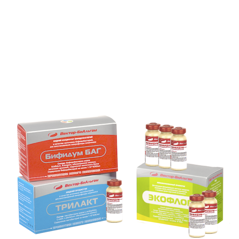 Курс: Бифидум БАГ (2) + Трилакт (1) + Экофлор (10 пак), Вектор-БиАльгам