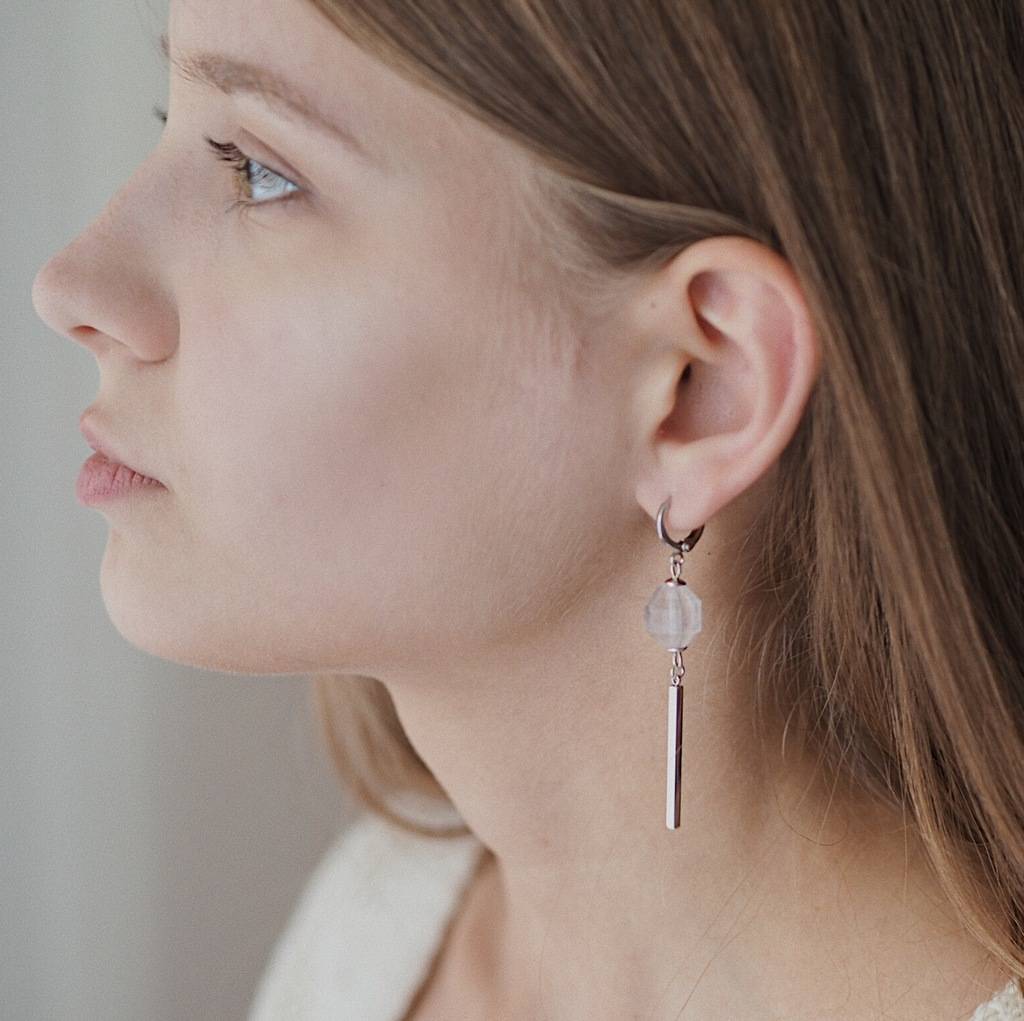 Серьги с розовым кварцем