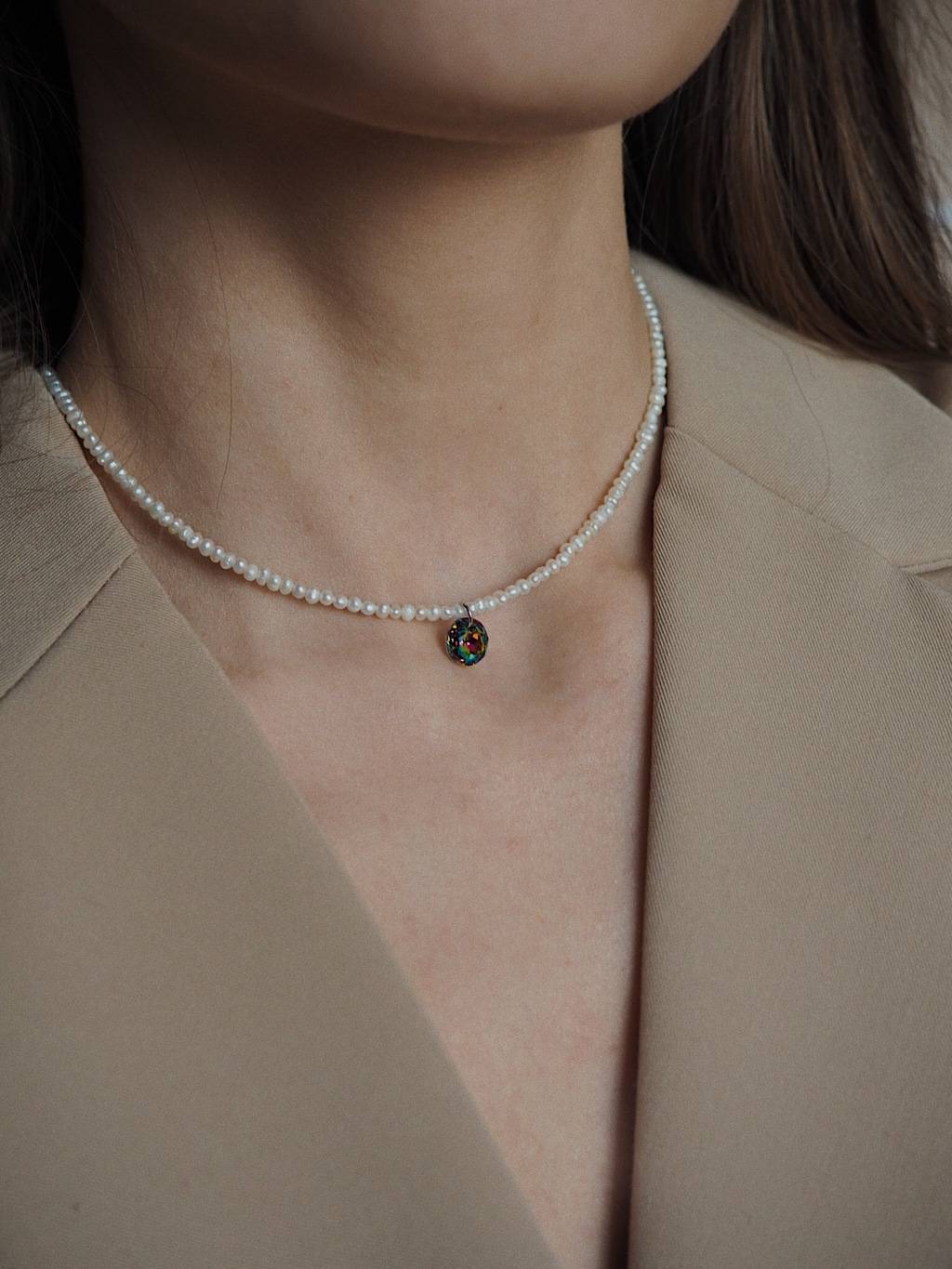 Чокер из жемчуга с подвеской Swarovski