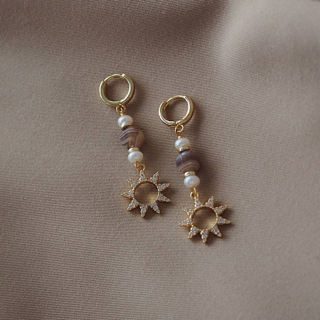 Серьги с жемчугом и агатом