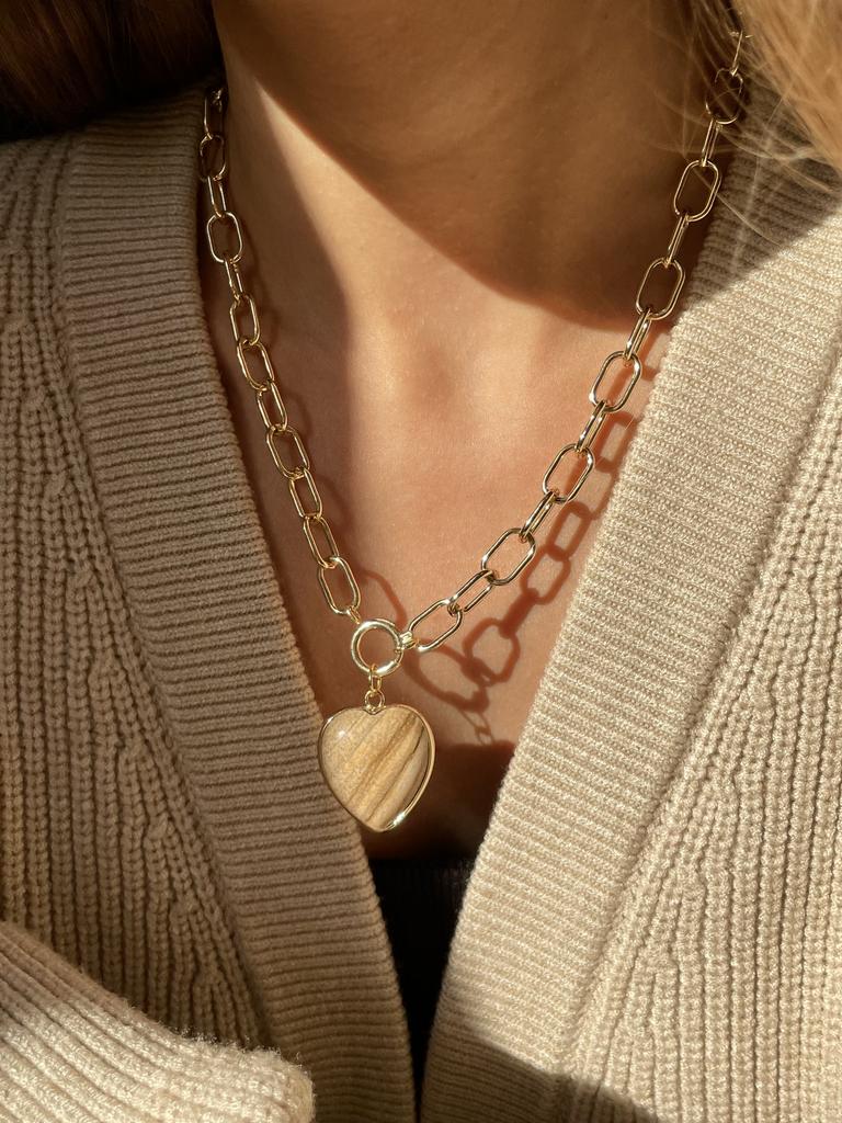 Колье-цепь с подвеской сердце из яшмы