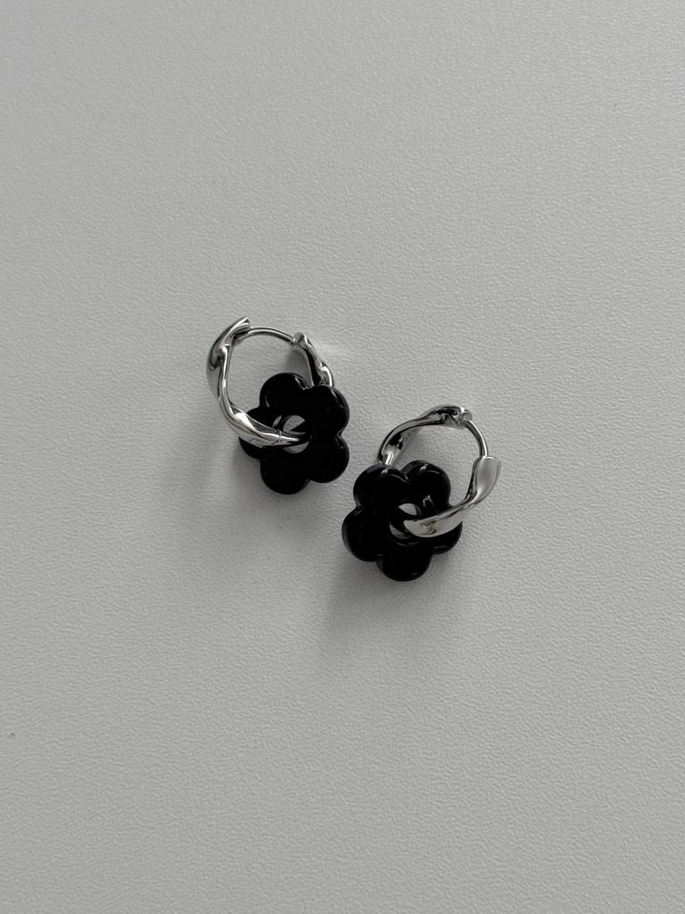 Серьги BLACK FLOWERS silver v. 1