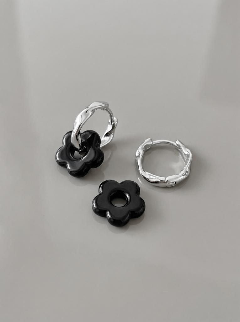 Серьги BLACK FLOWERS silver v. 1