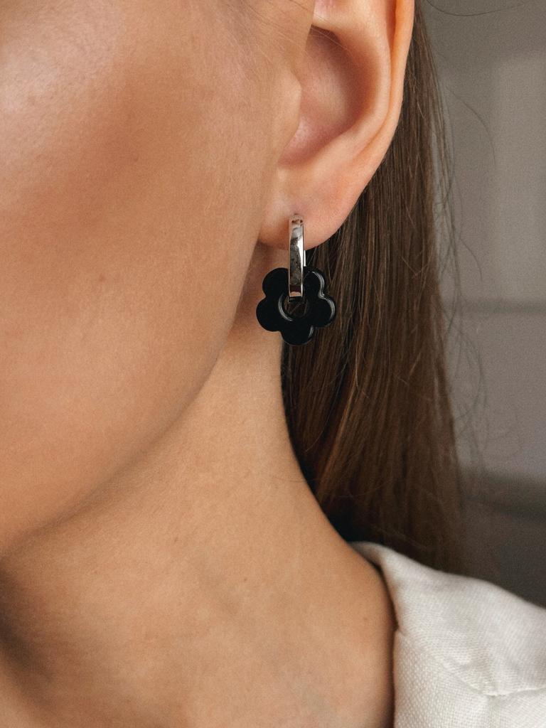 Серьги BLACK FLOWERS silver v. 2