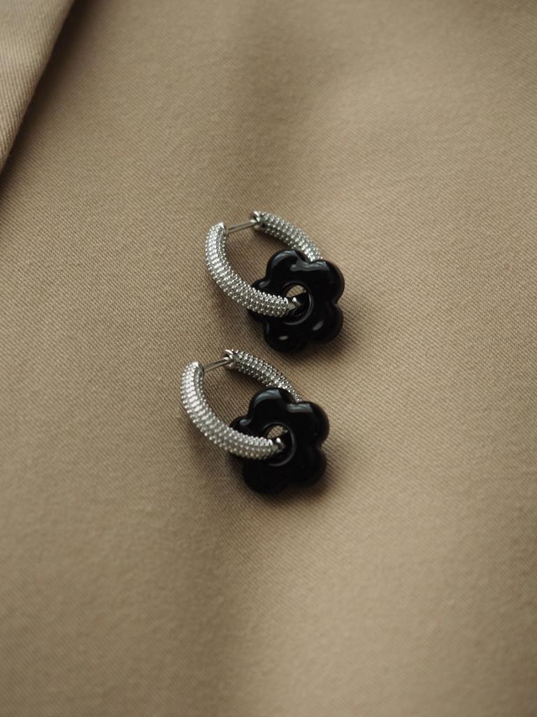 Серьги BLACK FLOWERS silver v. 3