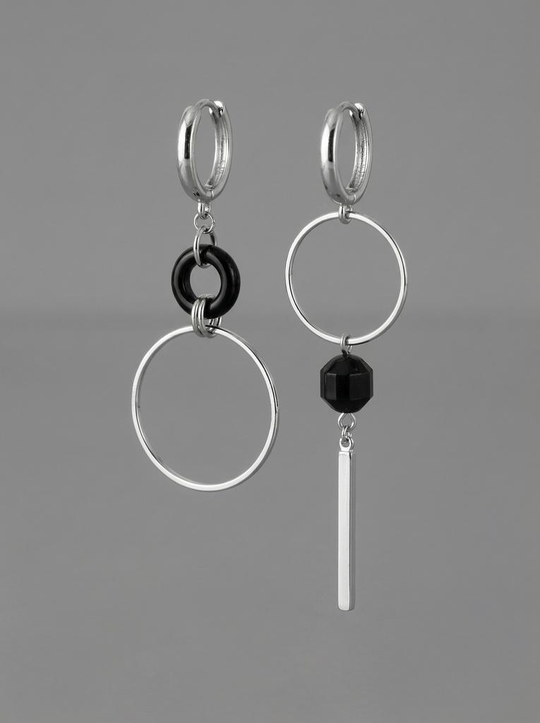 Серьги асимметричные с черными элементами