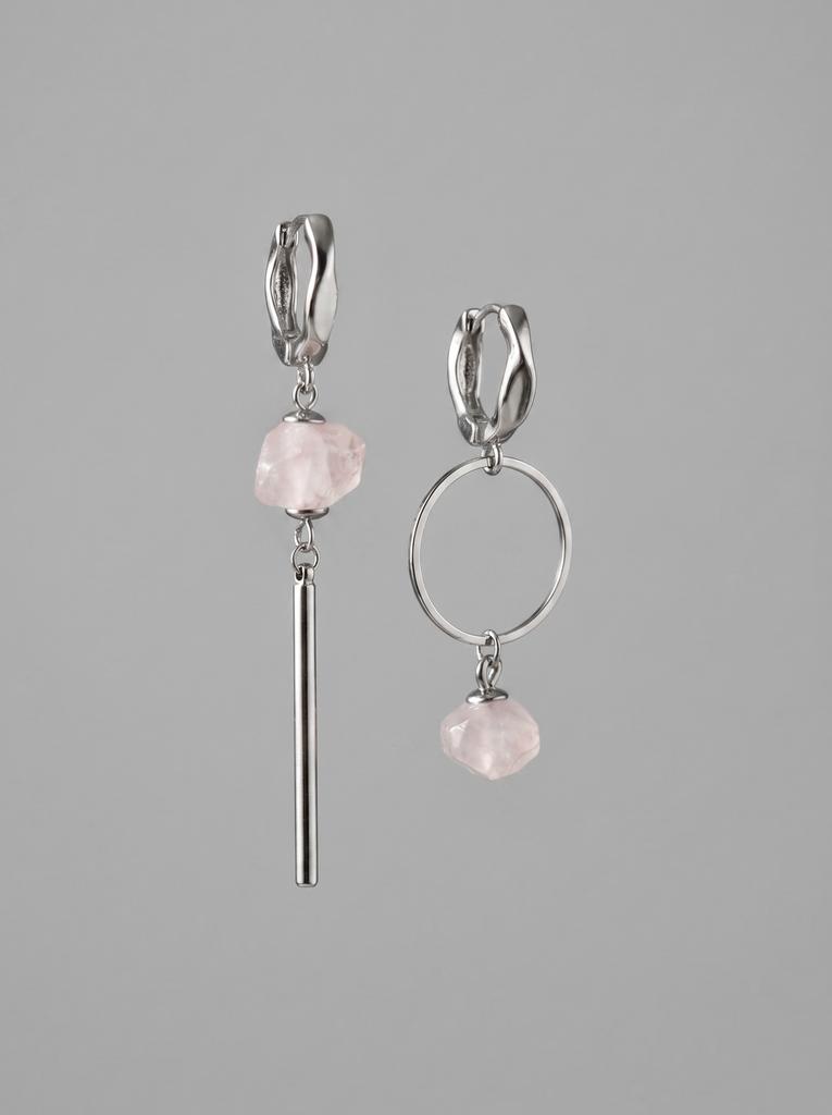 Асимметричные серьги с розовым кварцем
