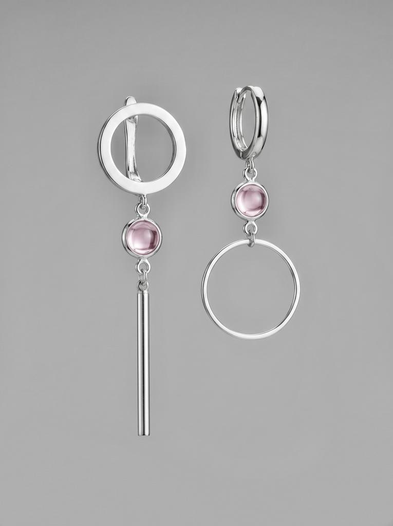 Асимметричные серьги с розовой вставкой