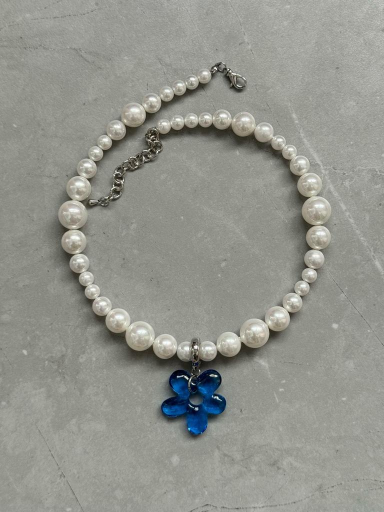 Колье blue flower из жемчуга майорка