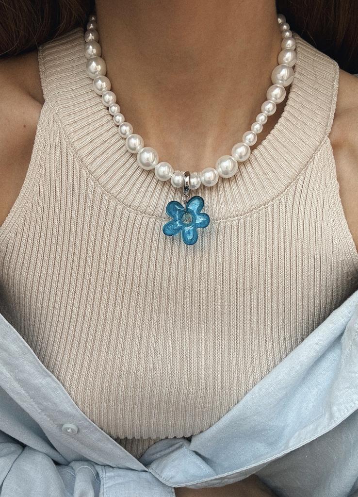 Колье blue flower из жемчуга майорка