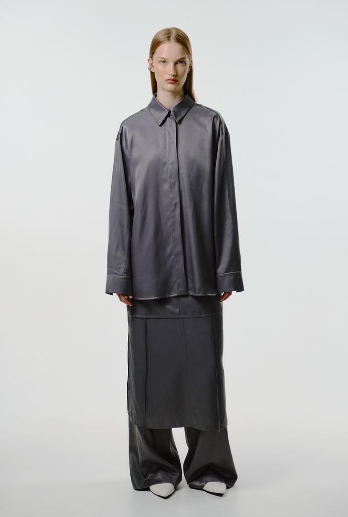 Рубашка из купра-льна серая